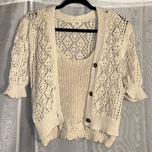 XS - Knit Women's Cardigan Set - 2 PIECE SET - Cream